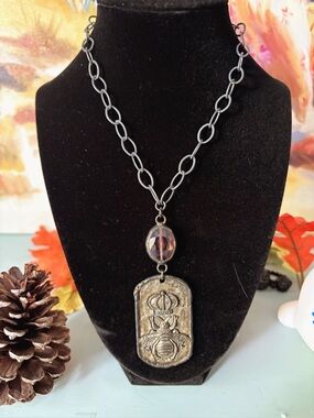 Vintage-Inspired Chain Necklace with Antiqued Bee Queen Medallion